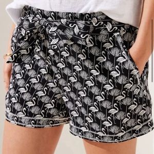 LOFT Black and White Flamingo Pattern High Waist Shorts
